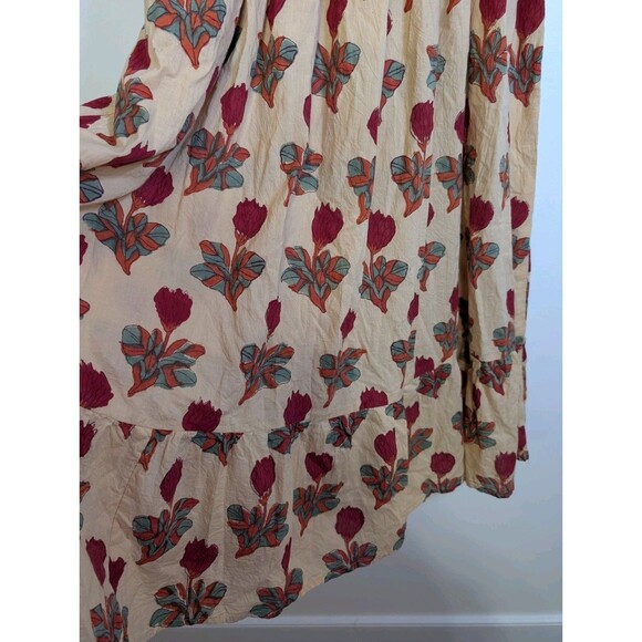 Floral Maxi Dress 100% Cotton Puff Sleeve Boho L Made In India Cottagecore - Picture 3 of 10